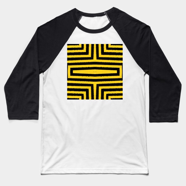 HIGHLY Visible Yellow and Black Line Kaleidoscope pattern (Seamless) 21 Baseball T-Shirt by Swabcraft